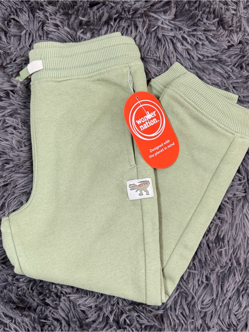 wonder nation Light Olive Green Kids Jogger Pants with Dinosaur Patch